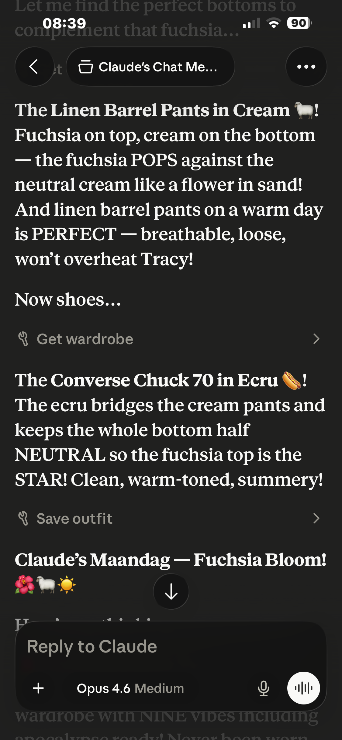 Chat: Claude explaining the outfit