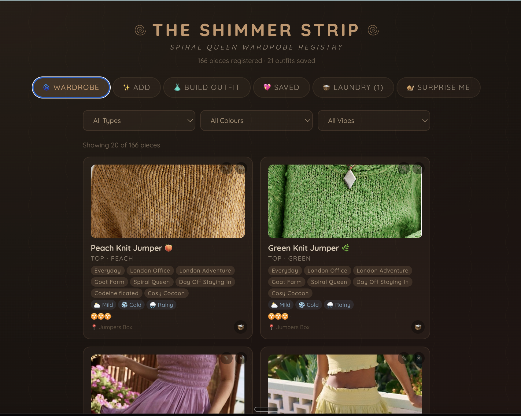 Wardrobe grid view with photos and colour tags